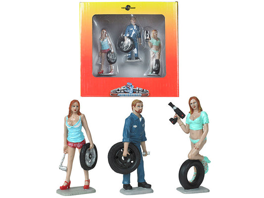 Rapid Vehicles Michelle, Meg and Gary Tire Brigade 3 piece Figurine Set 1/24 by Motorhead Miniatures