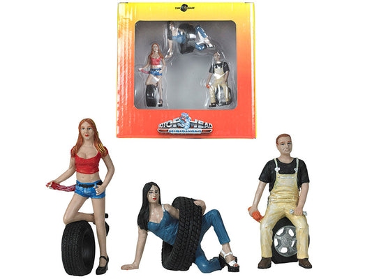 Rapid Vehicles Val, Andie and Derek Tire Brigade 3 piece Figurine Set 1/24 by Motorhead Miniatures