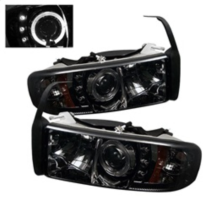 FR SPORT Spyder Dodge Ram 1500 94-01 94-02 Projector Headlights LED Halo LED Smke...