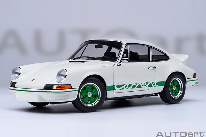AUTOart Porsche 911 Carrera 2.7 RS Grand Prix White w/ Green Deco and Wheels 1:18