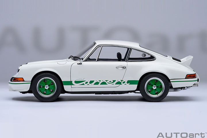 AUTOart Porsche 911 Carrera 2.7 RS Grand Prix White w/ Green Deco and Wheels 1:18