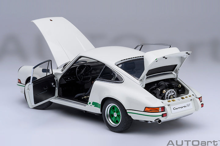 AUTOart Porsche 911 Carrera 2.7 RS Grand Prix White w/ Green Deco and Wheels 1:18
