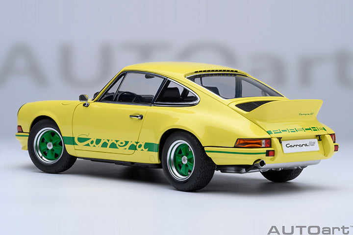 STM Diecast AUTOart Porsche 911 Carrera 2.7 RS Light Yellow w/ Green Deco and Wheels 1:18 - View 2