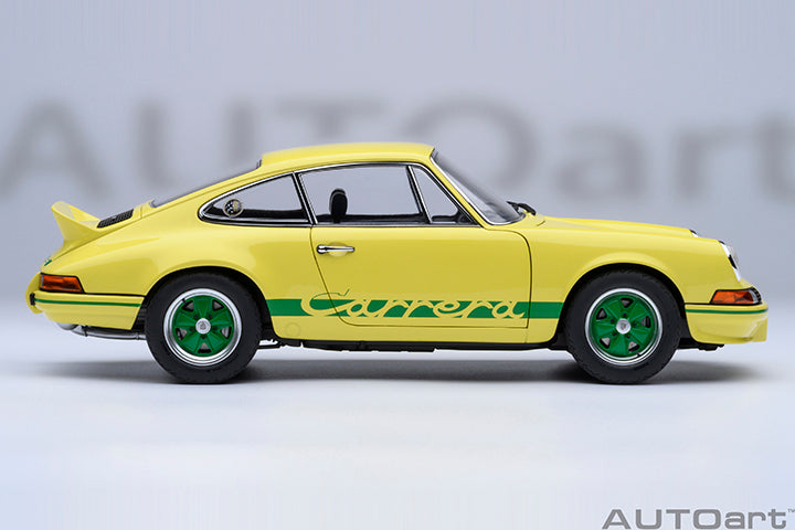 STM Diecast AUTOart Porsche 911 Carrera 2.7 RS Light Yellow w/ Green Deco and Wheels 1:18 - View 4