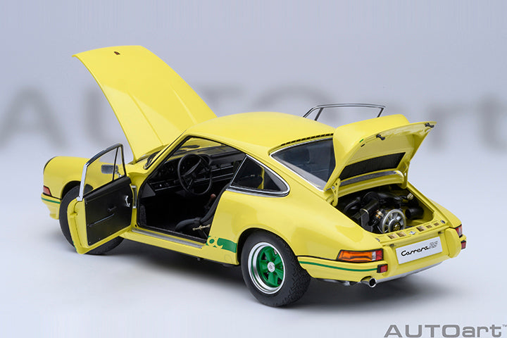 AUTOart Porsche 911 Carrera 2.7 RS Light Yellow w/ Green Deco and Wheels 1:18