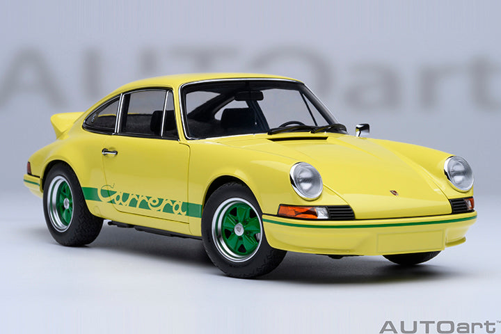 AUTOart Porsche 911 Carrera 2.7 RS Light Yellow w/ Green Deco and Wheels 1:18