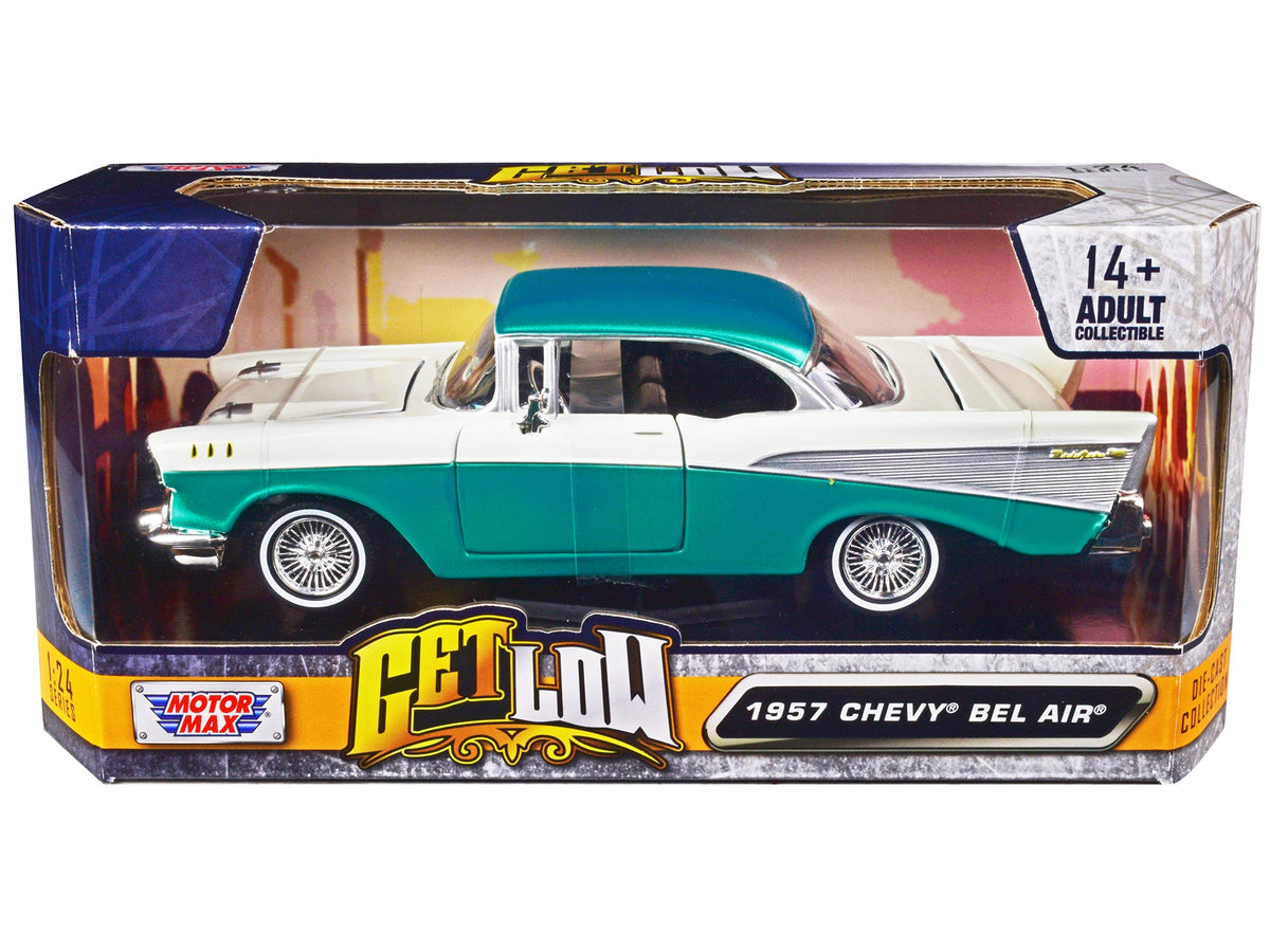 Rapid Vehicles 1957 Chevrolet Bel Air Lowrider Turquoise Metallic and White "Get Low" Series 1/24...