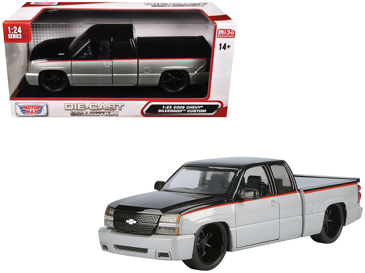 Rapid Vehicles 2006 Chevrolet Silverado Custom Pickup Truck Silver Metallic and Black with Red...