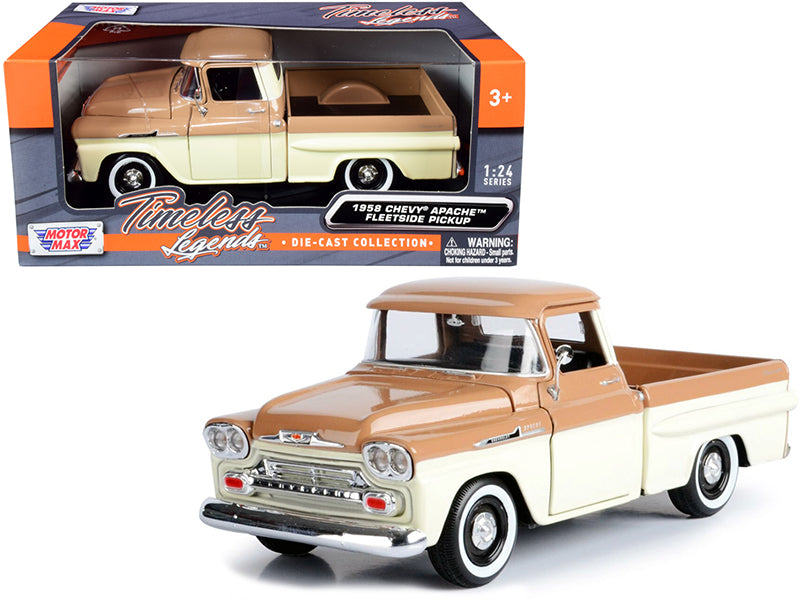 Rapid Vehicles 1958 Chevrolet Apache Fleetside Pickup Truck Brown and Beige 1/24 Diecast Model...