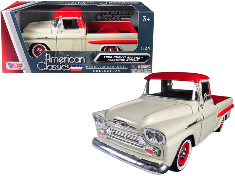 Rapid Vehicles 1958 Chevrolet Apache Fleetside Pickup Truck Cream with Red Top 1/24 Diecast Model...