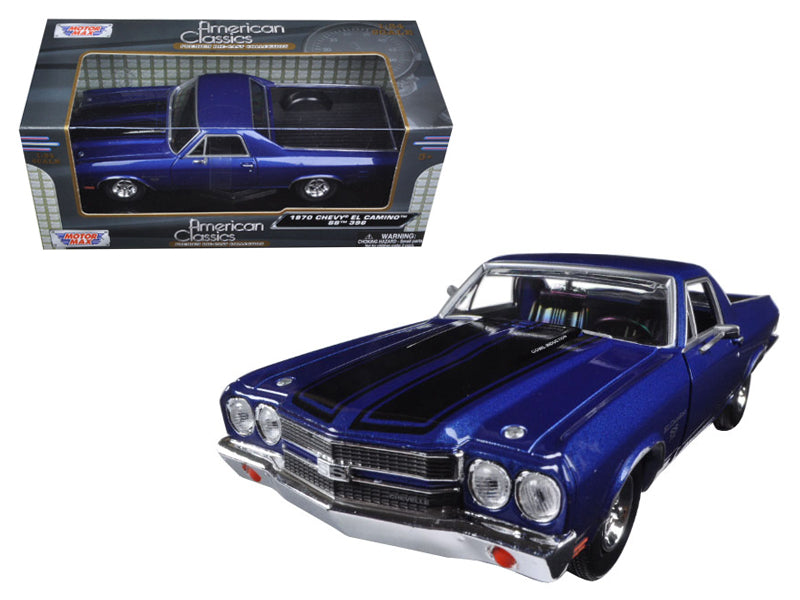Rapid Vehicles 1970 Chevrolet El Camino SS 396 Dark Blue Metallic with Black Stripes 1/24 Diecast...