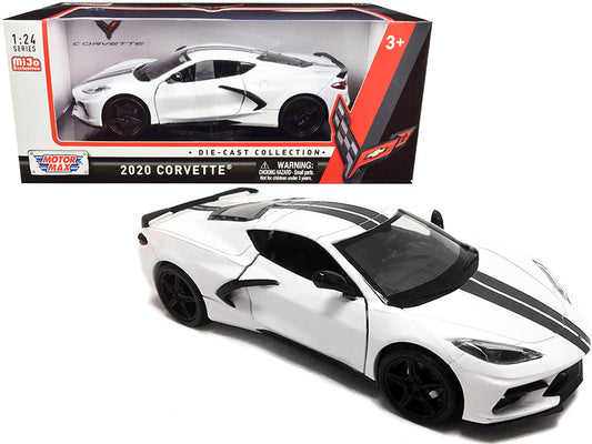 Rapid Vehicles 2020 Chevrolet Corvette C8 Stingray White with Gray Stripes 1/24 Diecast Model Car...