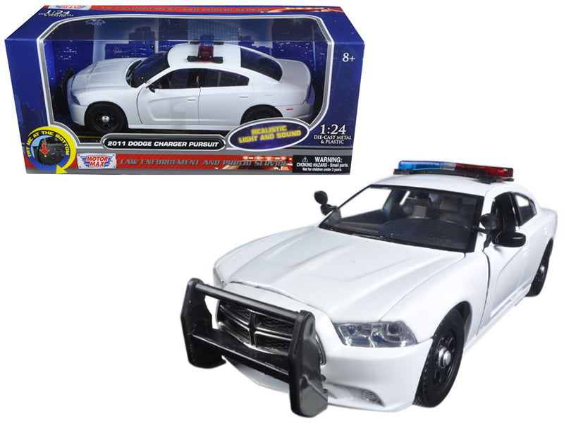 Rapid Vehicles 2011 Dodge Charger Pursuit Police Car White with Flashing Light Bar, Front and...
