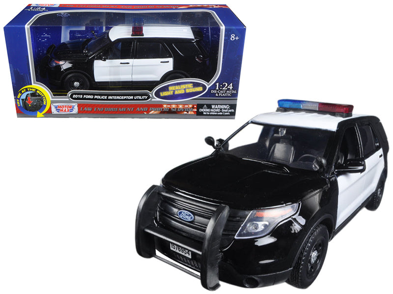 Rapid Vehicles 2015 Ford Police Interceptor Utility Black and White with Flashing Light Bar and...