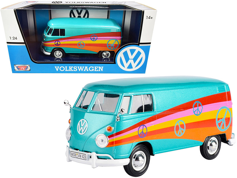 Rapid Vehicles Volkswagen Type 2 (T1) Delivery Van "Peace" Turquoise Metallic 1/24 Diecast Model...