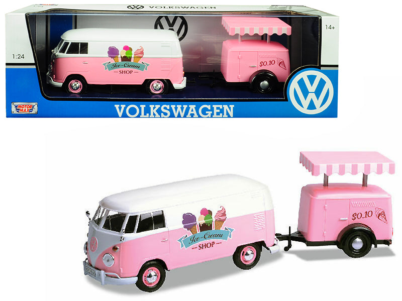 Rapid Vehicles Volkswagen T1 Delivery Van with Ice-Cream Trailer Pink and White "Ice-Cream Shop"...
