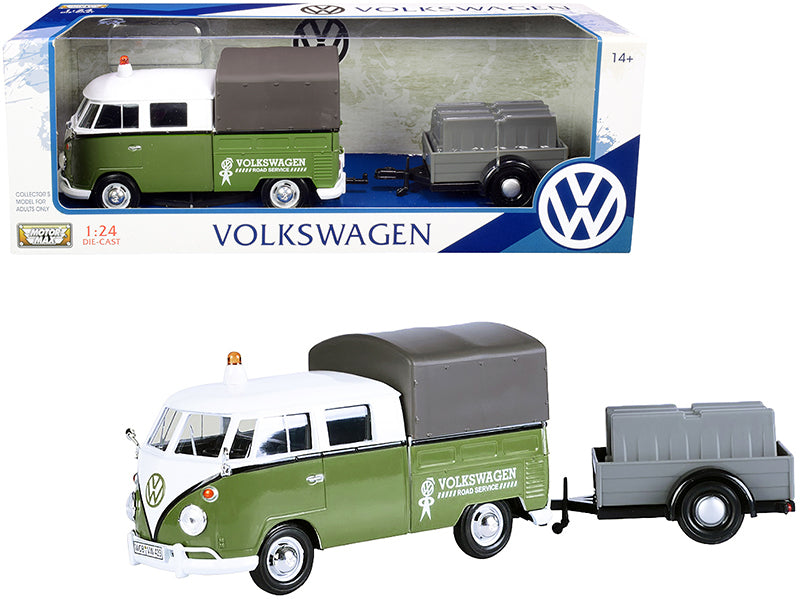 Rapid Vehicles Volkswagen T1 Pickup with Canopy Green and White with Trailer "Road Service" 1/24...