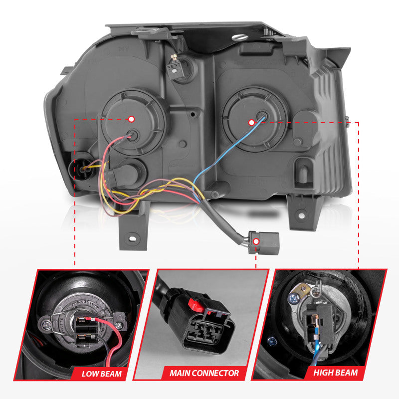 FR SPORT ANZO 05-07 Jeep Grand Cherokee Projector Headlights - w/ Light Bar Switchback Chrome...