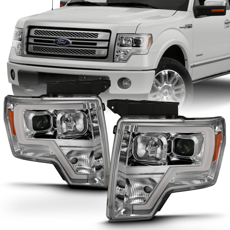 ANZO 2009-2014 Ford F-150 Projector Headlight Plank Style Chrome Amber 111444