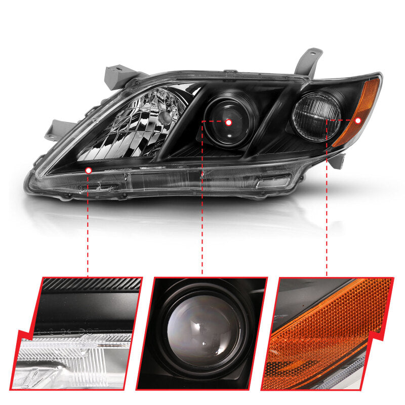 ANZO 2007-2011 Toyota Camry Projector Headlight Black Amber 121539