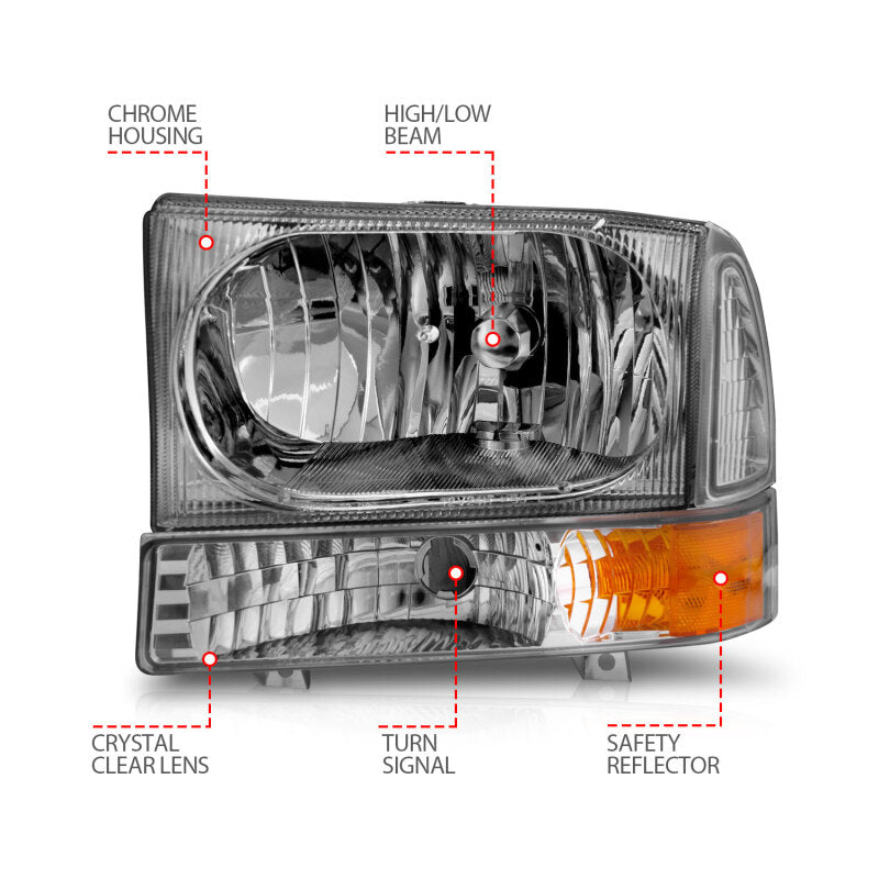 Anzo 2000-2004 Ford Excursion Crystal Headlights Chrome w/ LED 1pc