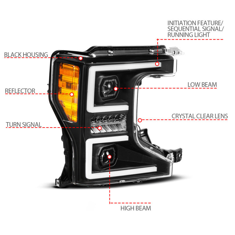 ANZO 20-22 Ford Super Duty (Halogen) Z-Series Full LED Proj Headlights SeqSig - Pass. Side ONLY 111620X-R
