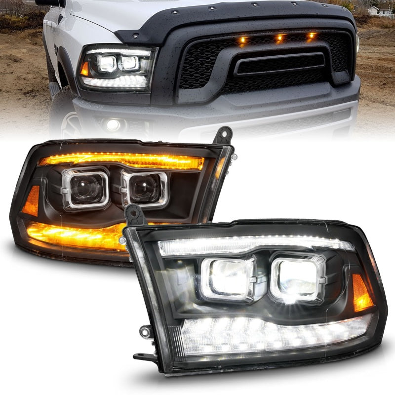 FR SPORT ANZO 09-18 Dodge Ram 1500/2500/3500 Full LED Proj Headlights w/Switchback Light Bar -...