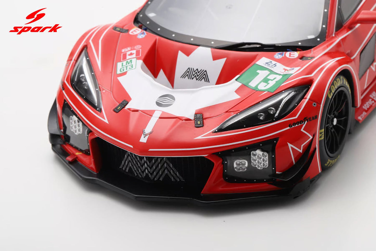 Spark Model Chevrolet Corvette C8 Z06 GT3.R #13 AWA Racing 2025 IMSA Le Mans 24hrs Red 1:18 WITH DISPLAY