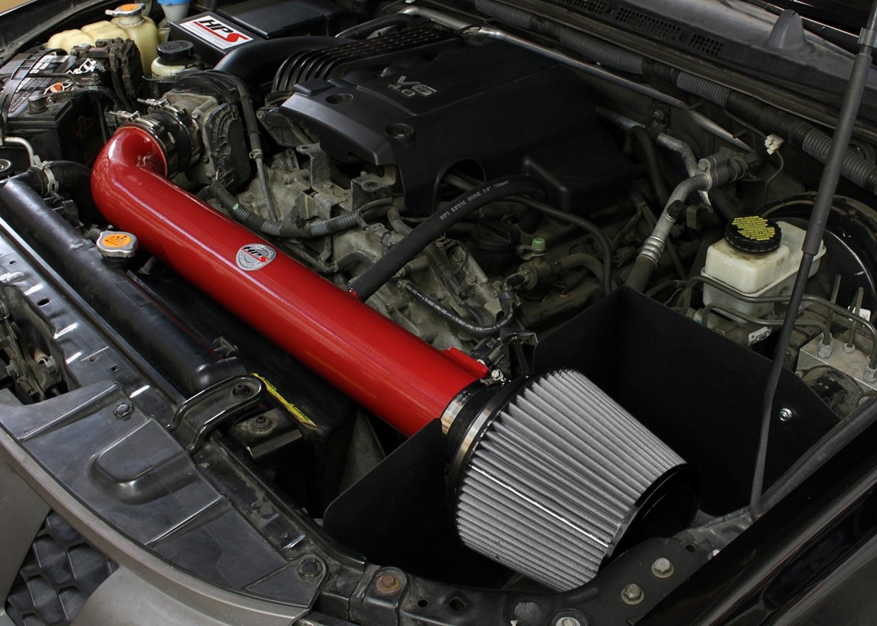 HPS Shortram Air Intake Kit 2005-2015 Nissan Frontier 4.0L V6, Includes Heat Shield, Red
