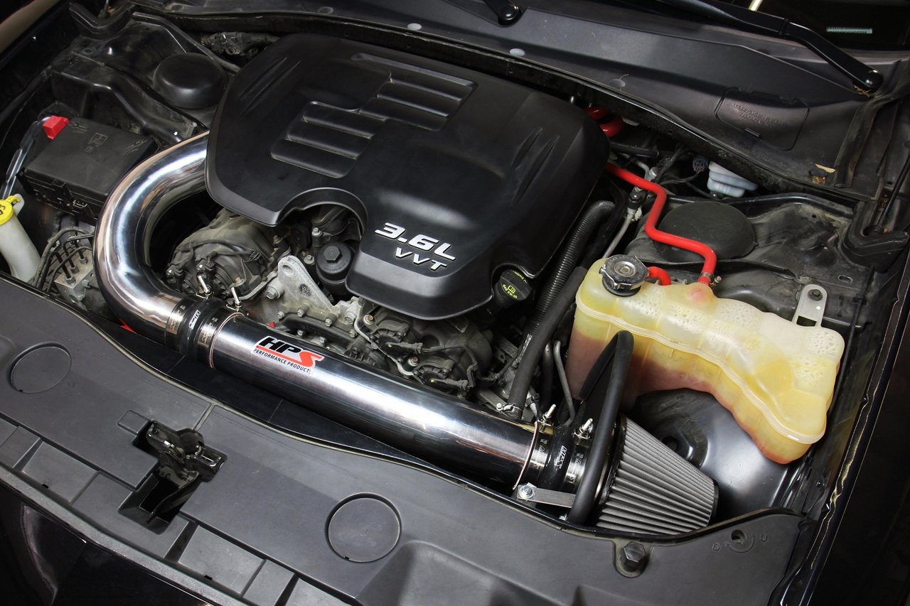 HPS Shortram Air Intake Kit 2011-2018 Dodge Challenger 3.6L V6, Includes Heat Shield, Red