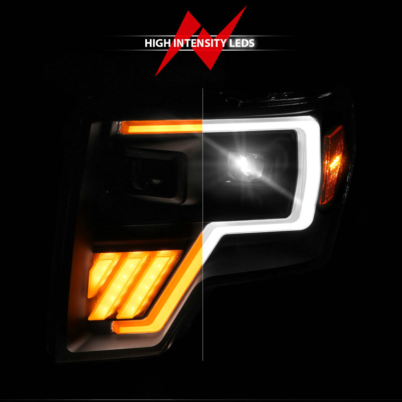ANZO 09-14 Ford F-150 (Factory Halogen Model ONLY) Full LED Proj Headlights Init/SeqSig Black - Pair 111629A