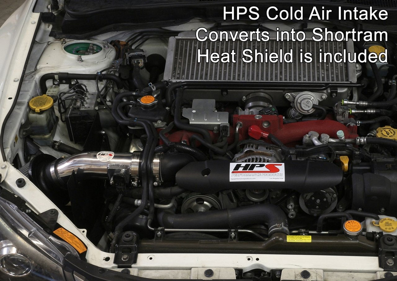 HPS Cold Air Intake Kit 2008-2014 Subaru WRX STI 2.5L Turbo, Converts to Shortram, Polish
