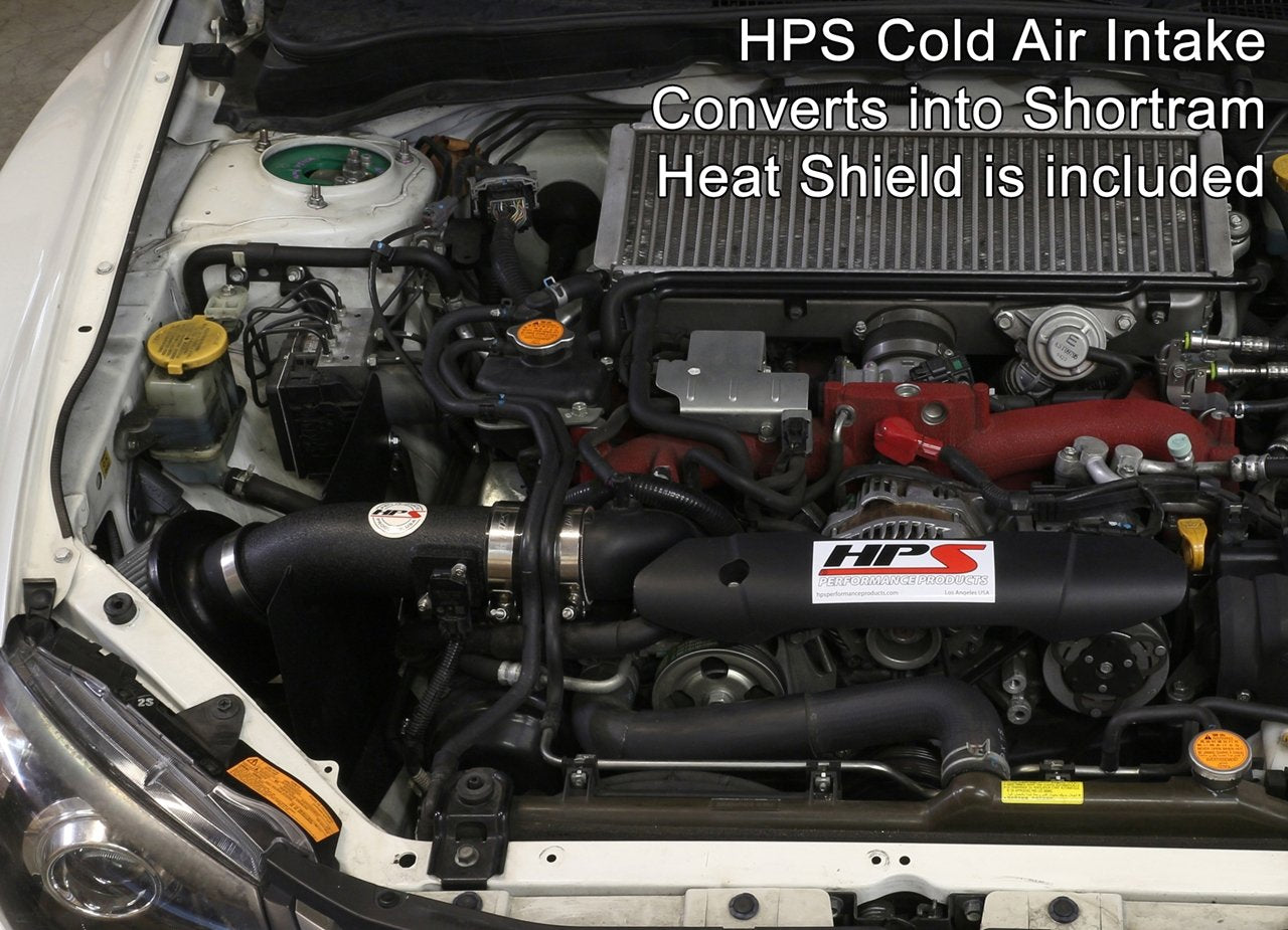 HPS Cold Air Intake Kit 2008-2014 Subaru WRX 2.5L Turbo, Converts to Shortram, Black