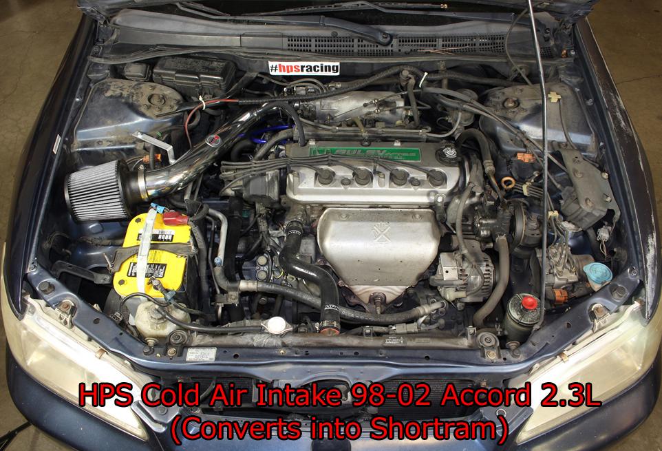 HPS Cold Air Intake Kit 1998-2002 Honda Accord 2.3L DX EX LX VP SE, Converts to Shortram, Black