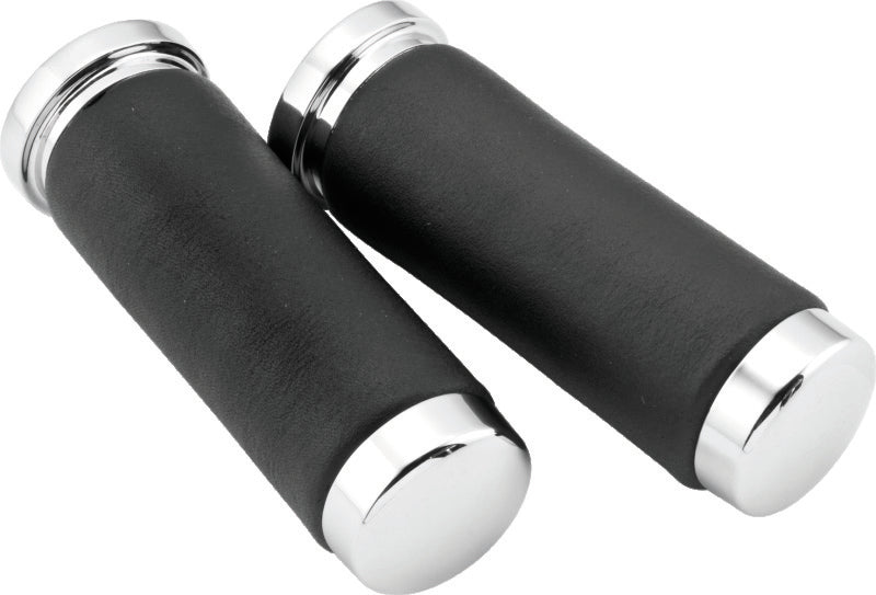 Bikers Choice Chrome & Leather 1 Inch Grips Universal Pr 482549
