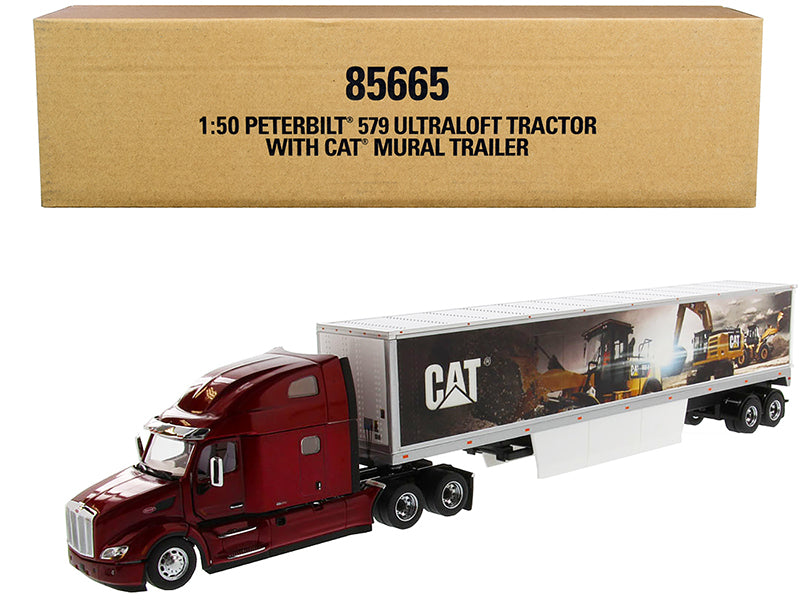 Rapid Vehicles Peterbilt 579 UltraLoft Truck Tractor Red with "CAT Caterpillar" Mural Dry Van...