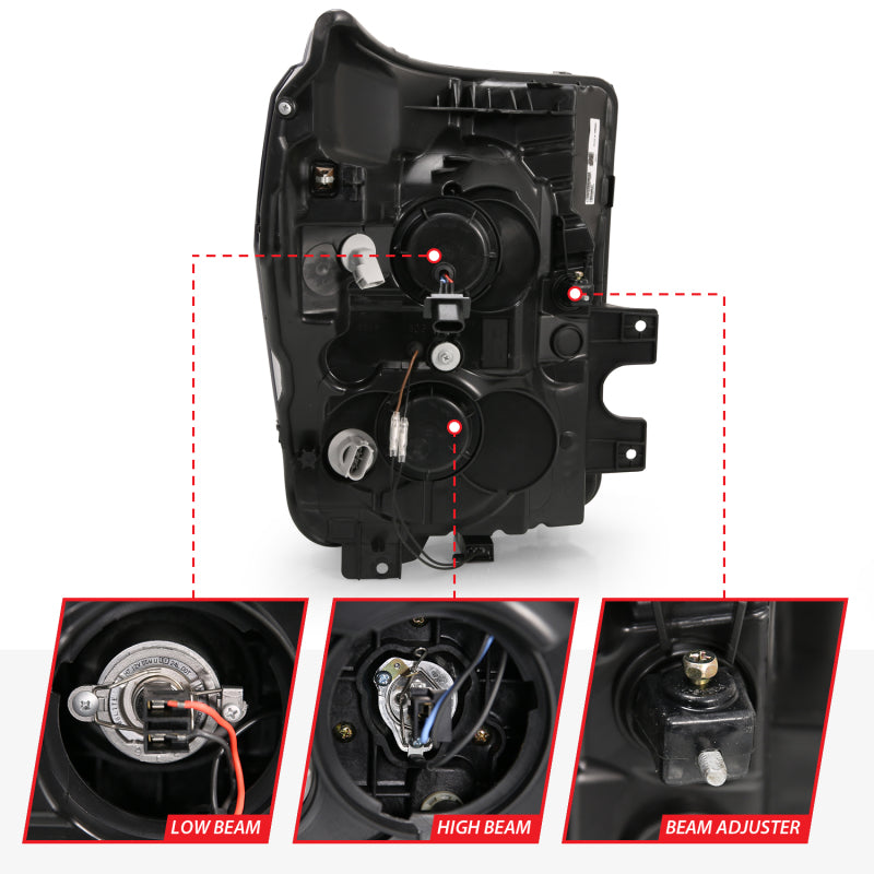 FR SPORT ANZO 11-16 Ford F-250/F-350/F-450 Projector Headlights w/ Plank Style Switchback Chrome...