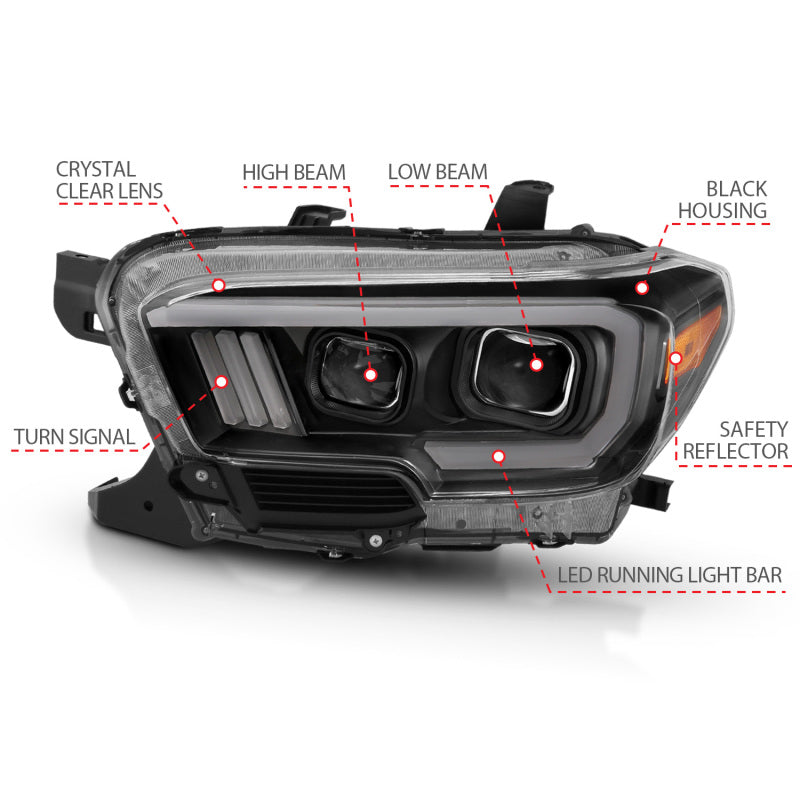 Anzo  16-17 Toyota Tacoma Projector Headlights w/ Plank Style Design