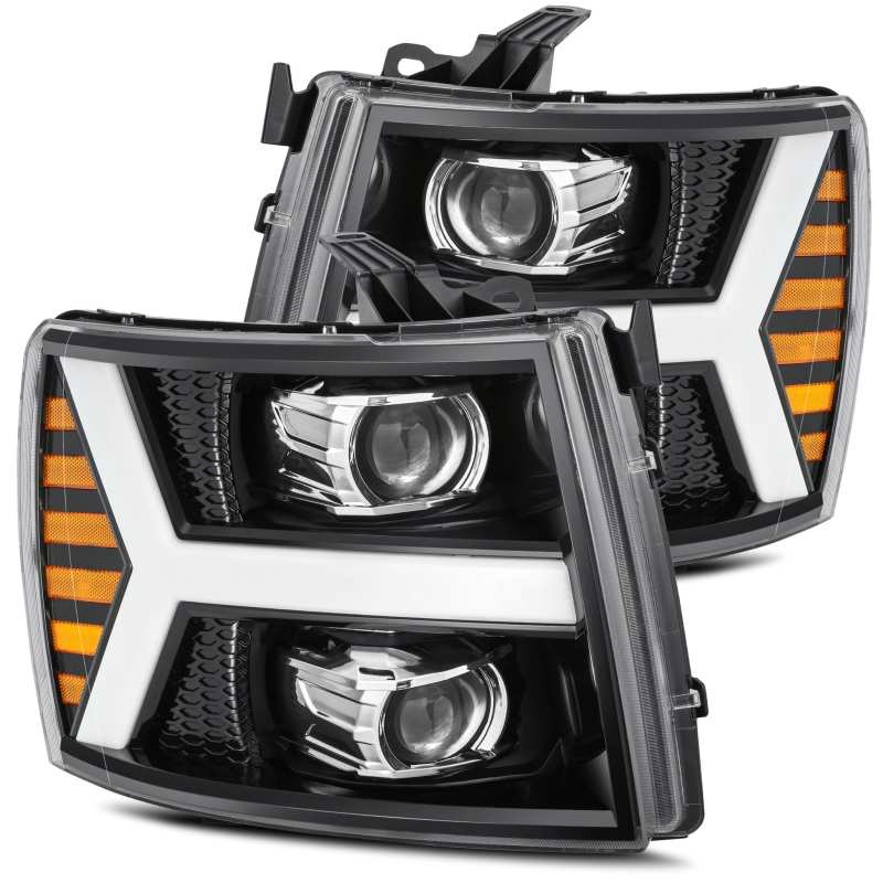 FR SPORT AlphaRex 07-13 Chevy 1500HD PRO-Series Proj Headlight Plank Style Gloss Blk w/Activ...