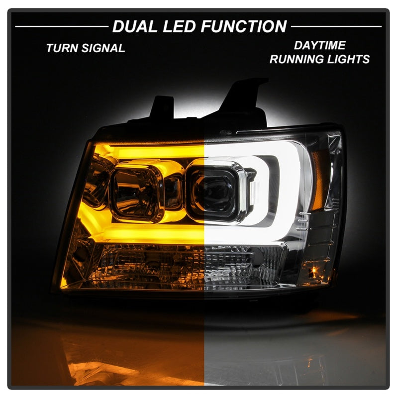 FR SPORT Spyder 07-14 Chevy Suburban/Tahoe V2 Projector Headlights LED Turn Sig Chrome...