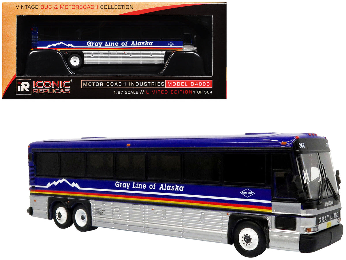 Rapid Vehicles 2001 MCI D4000 Coach Bus "Gray Line of Alaska" Dark Blue with Stripes "Vintage Bus...
