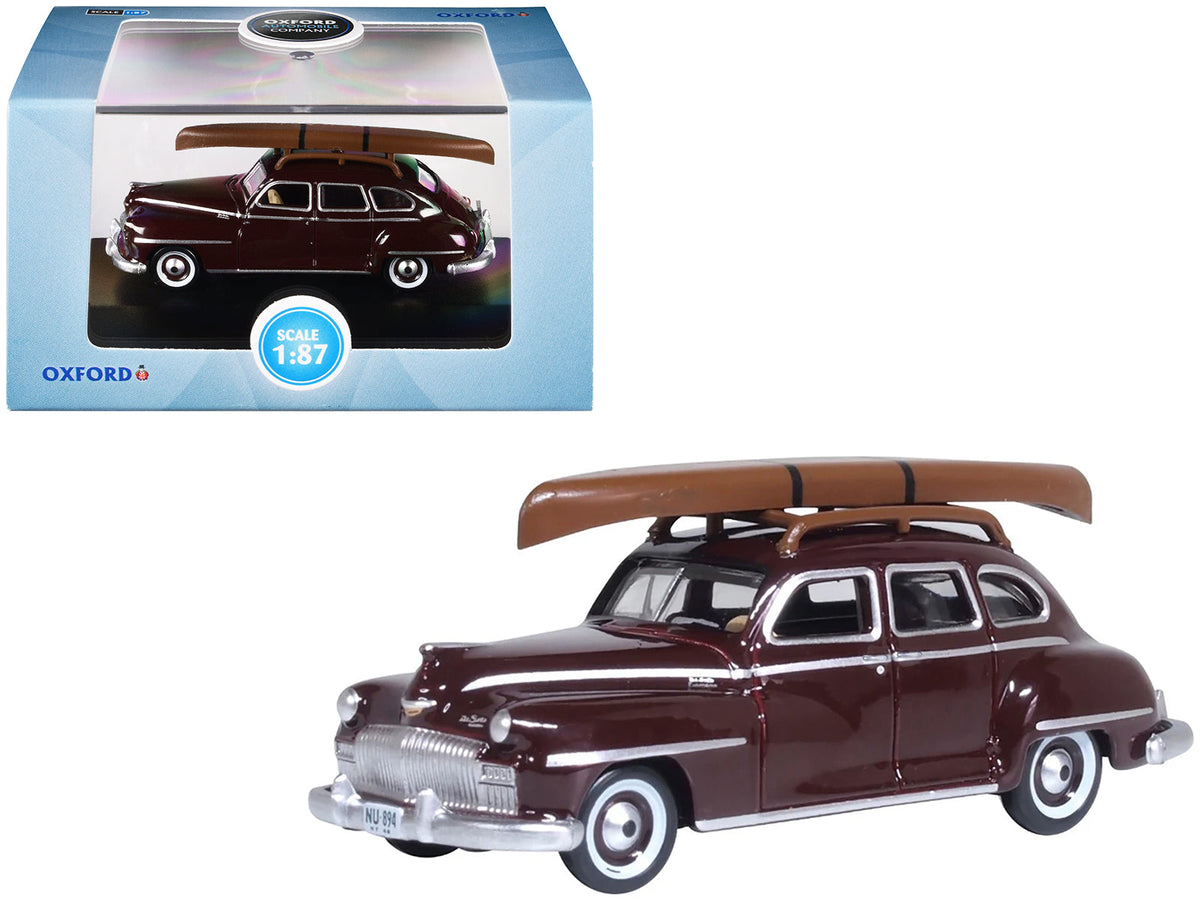 Rapid Vehicles 1946 DeSoto Suburban with Roof Rack and Canoe Royal Maroon 1/87 (HO) Scale Diecast...