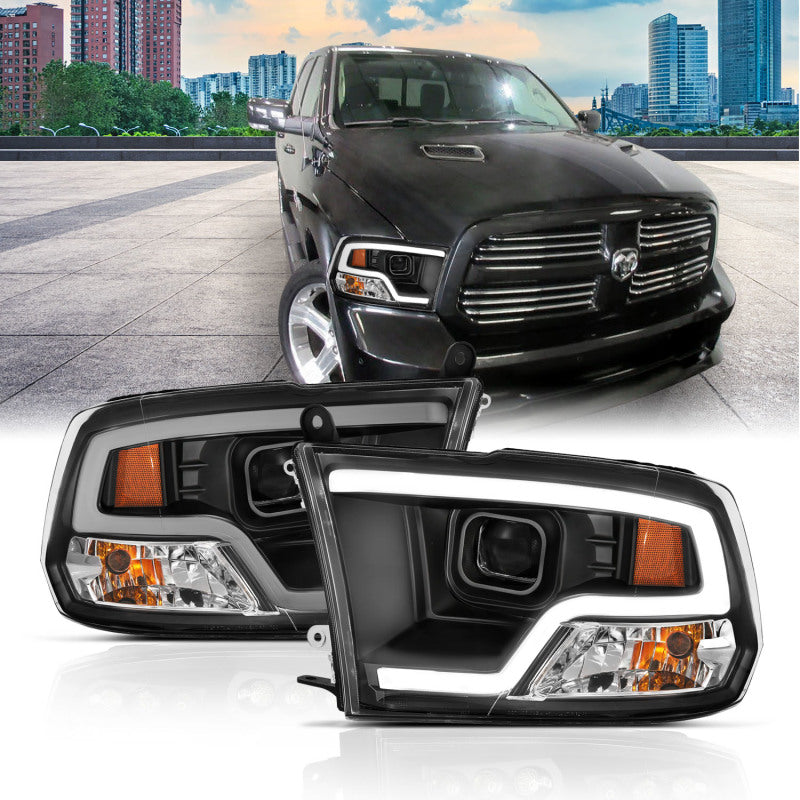 Anzo Dodge Ram 09-18 Projector Plank Style Headlight w/Halo Black Clear
