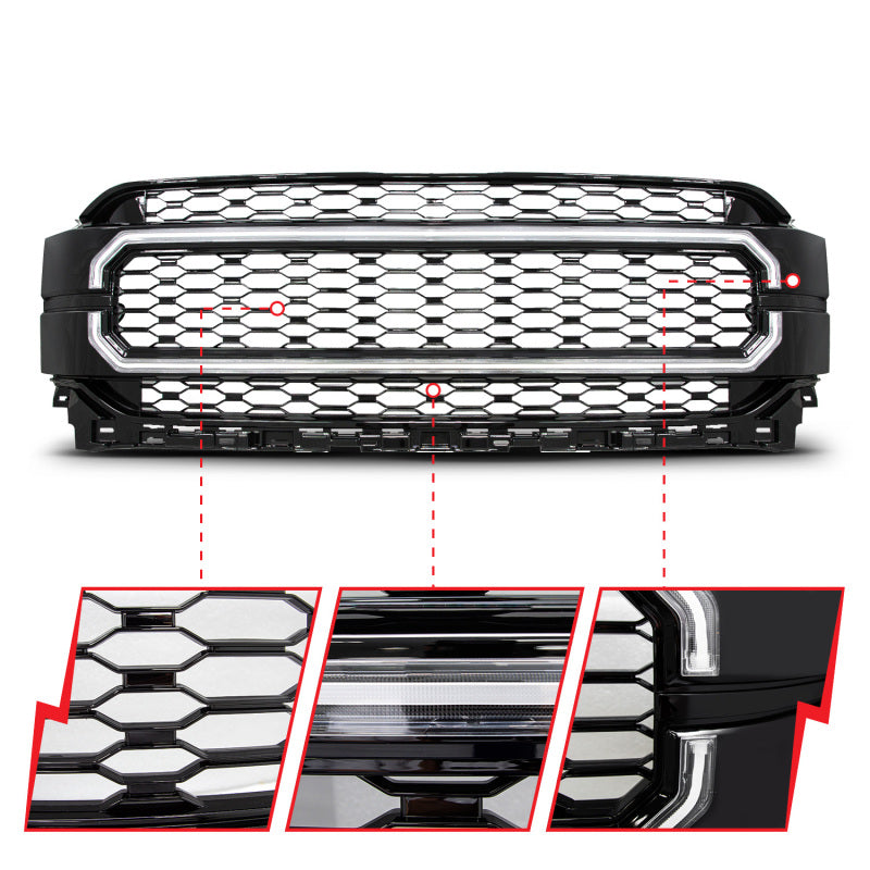 ANZO 21-23 Ford F150 Black Housing Full LED Light Tube Front Grille 901029