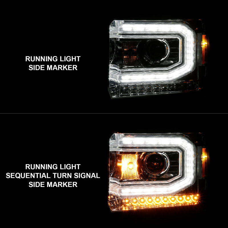 FR SPORT ANZO 2014-2015 Gmc Sierra 1500 Projector Headlights w/ Light Bar Chrome Housing (Halogen...