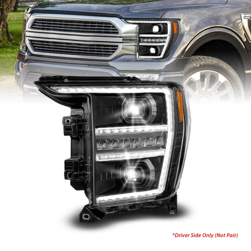 ANZO 21-23 Ford F150 LED Projector Headlight w/Switchback+Sequential - Black (Driver Side Only) 111594-L