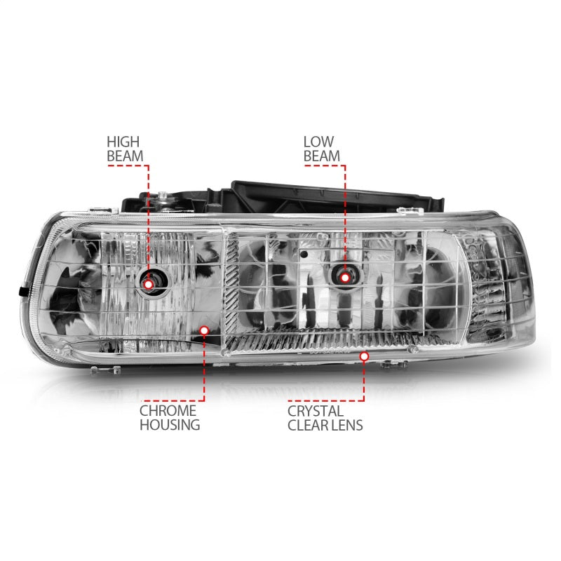 Anzo 1999-2002 Chevrolet Silverado 1500 Crystal Headlights Chrome
