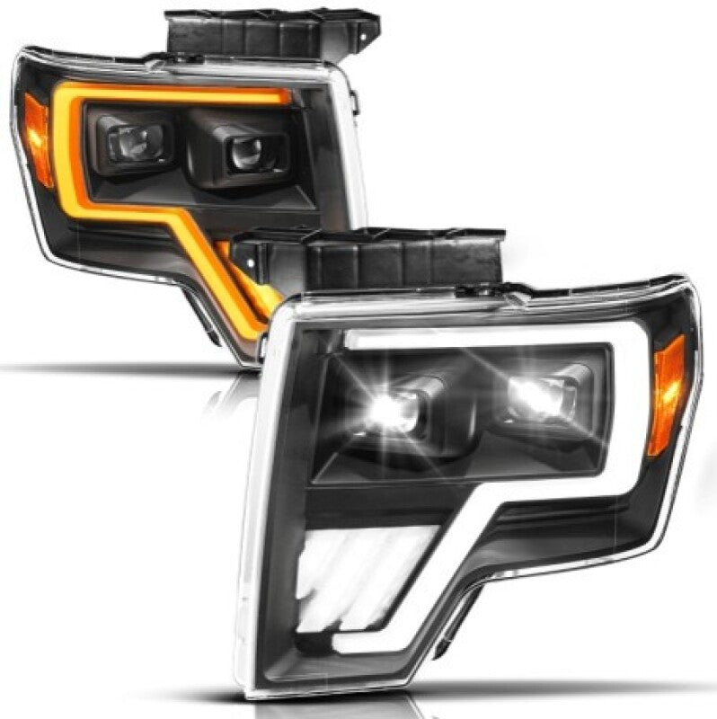 ANZO 09-14 Ford F-150 (Factory Halogen Model ONLY) Full LED Proj Headlights Init/SeqSig Black - Pair 111629A