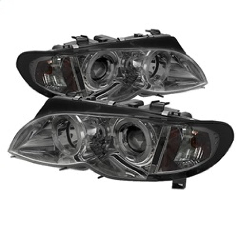 FR SPORT Spyder BMW E46 3-Series 02-05 4DR Projector Headlights 1PC LED Halo Smke...