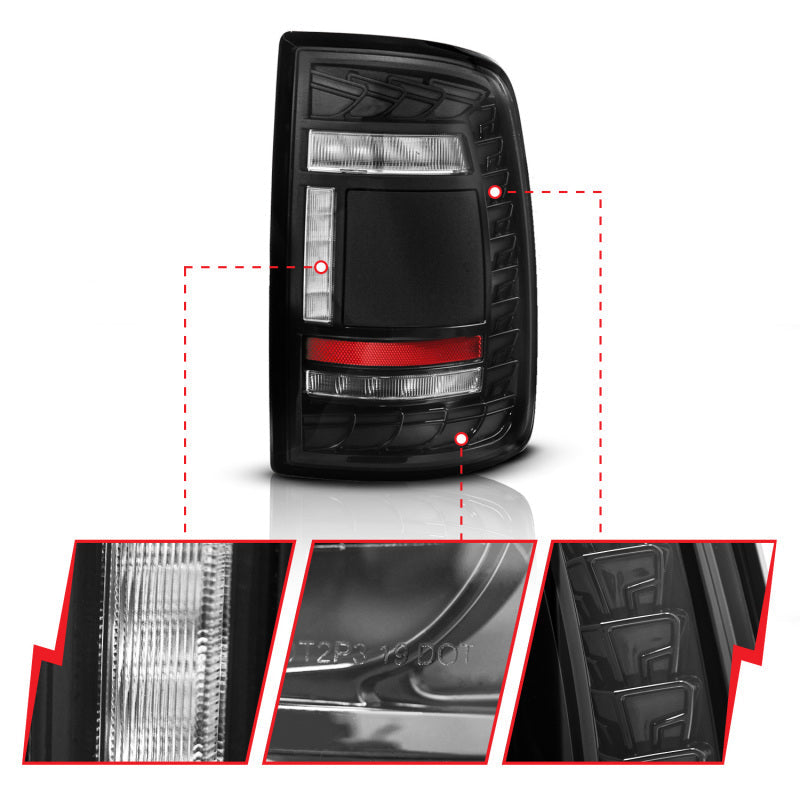 ANZO 19-24 RAM 2500/3500 Full LED Tail Lights SeqSig Black - Pair 311482A